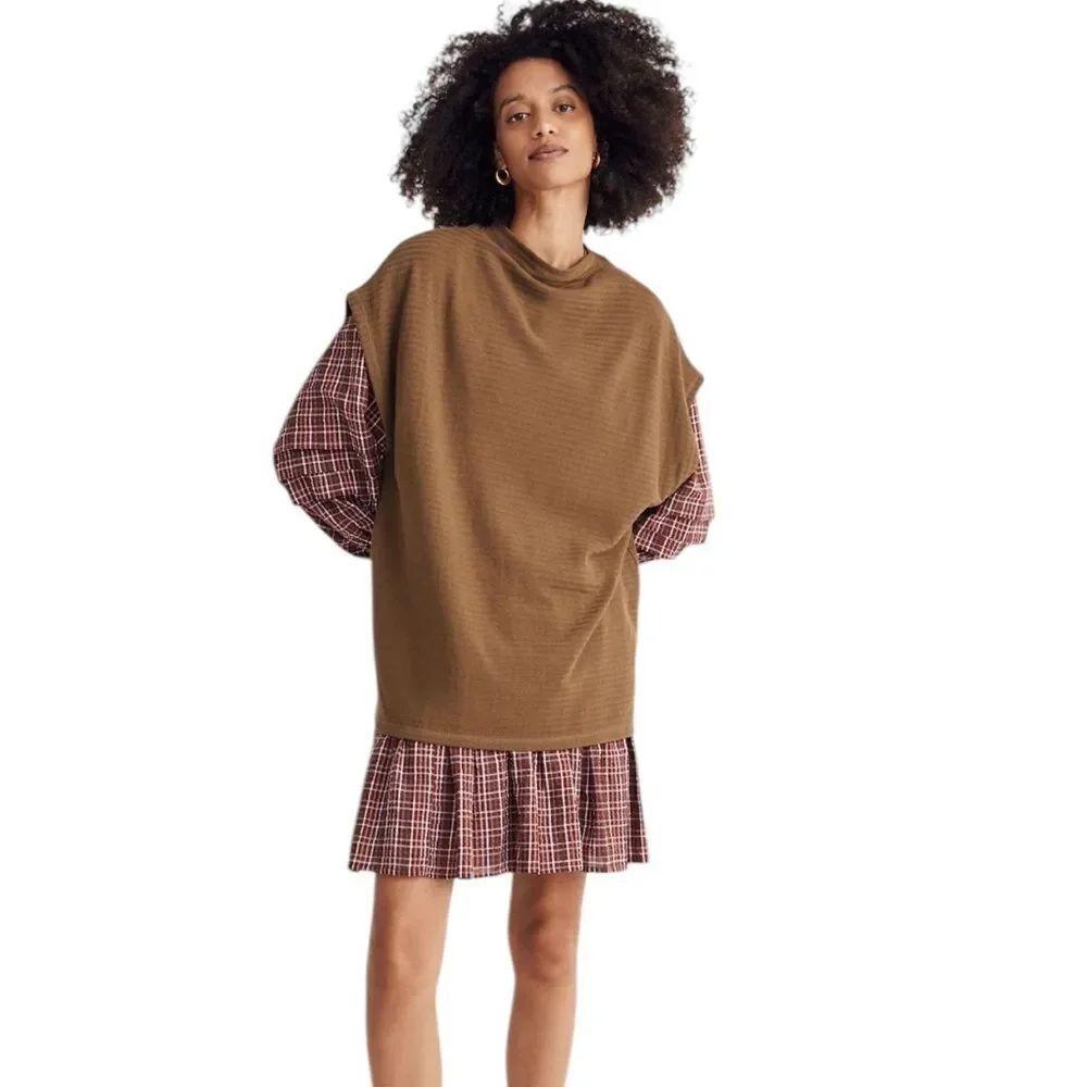 Madewell Oversized Funnelneck Tunic Top in Golden Spinach S